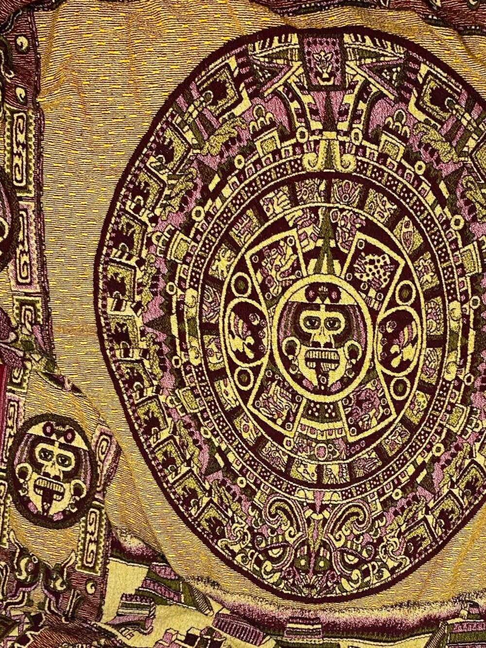 Vintage SAN EDUARDO Aztec Sun Stone Calendar Woven Mexico Throw Blanket 5x7 Boho